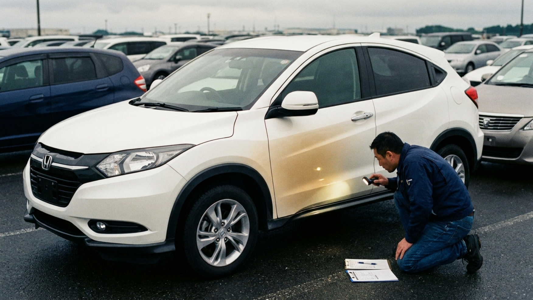 Honda Vezel 4WD на подъёмнике — осмотр днища на коррозию
